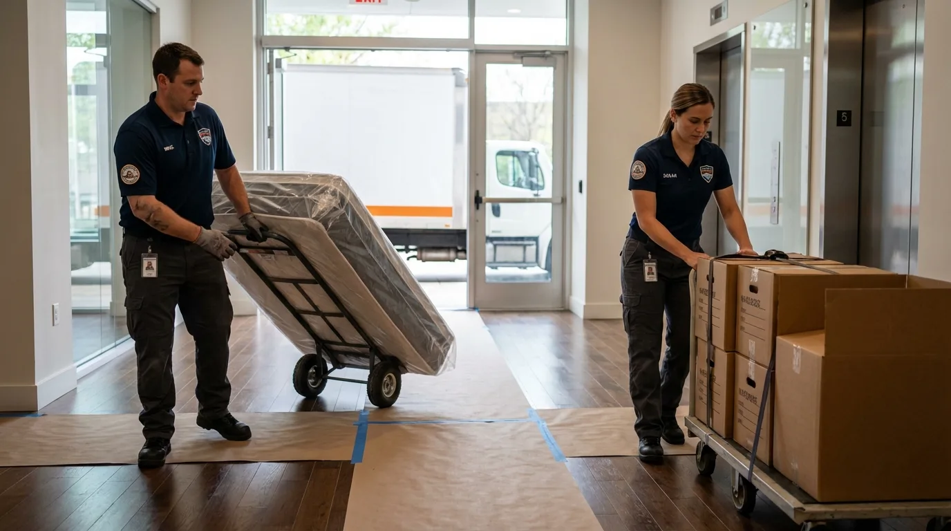 Professional apartment movers loading elevator in Mapleton, UT